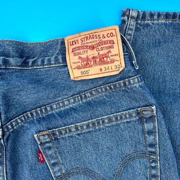 LEVIS 505 REGULAR FIT MENS BLUE DENIM JEANS W34 L32 Straight Leg! - Picture 3 of 7